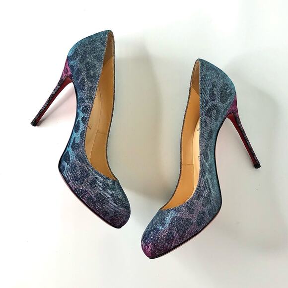 NIB Christian Louboutin Fifi 100 Leopard Print Turquoise Violet Pumps 38.5 - Picture 7 of 10